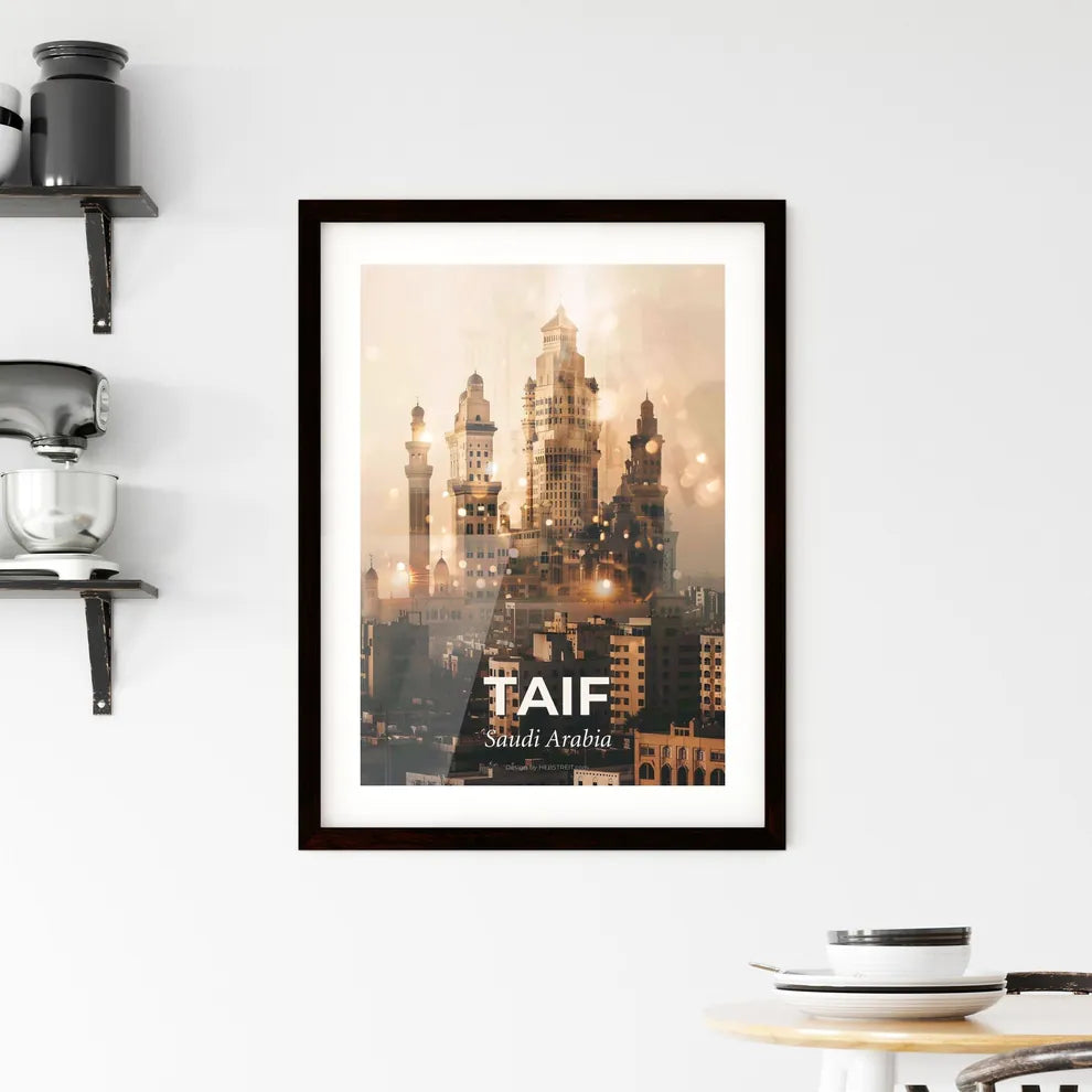 Taif Double Exposure Cityscape Art Poster Framed Print