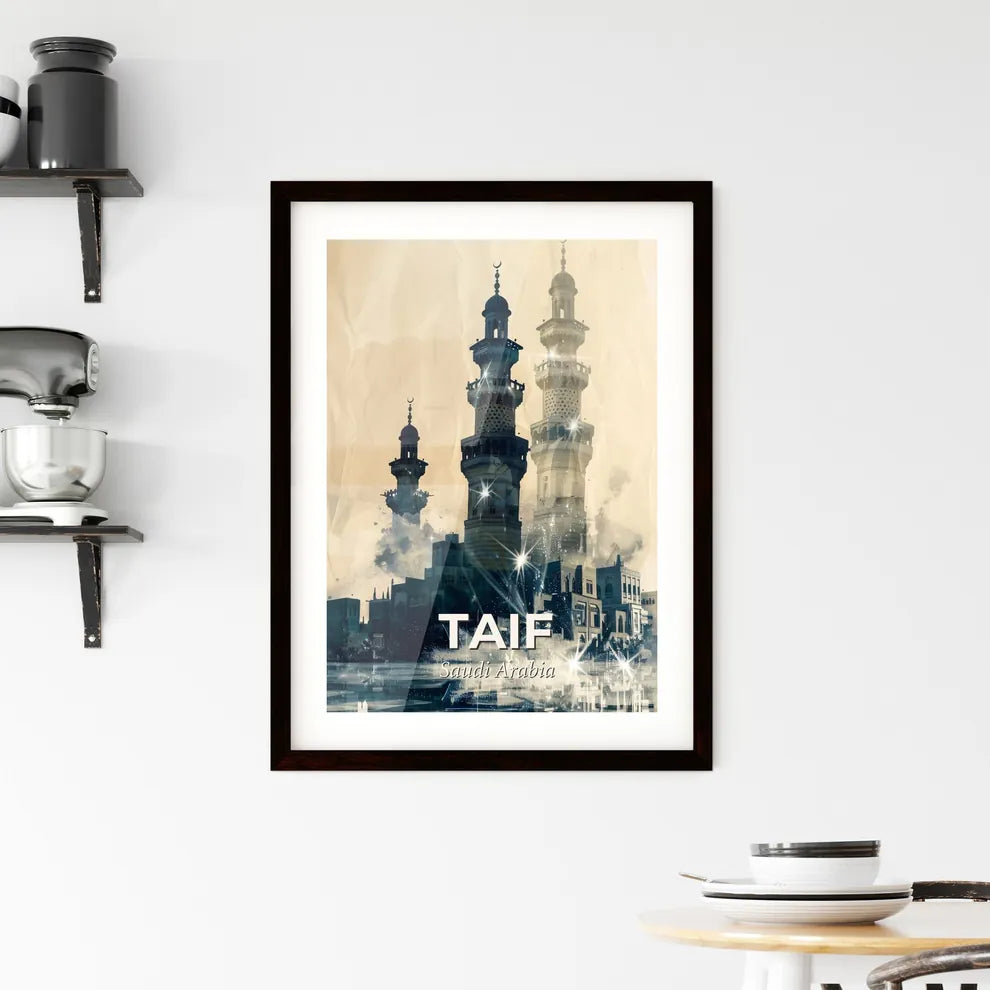 Taif City Skyline Double Exposure Artwork Framed Print