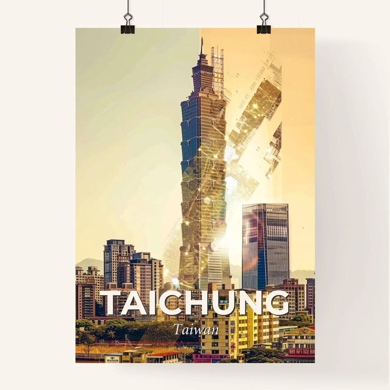 Taichung Skyline Cityscape Double Exposure Art Poster