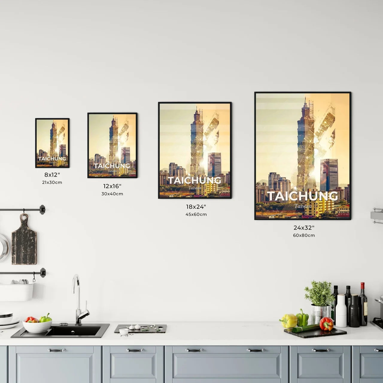 Taichung Skyline Cityscape Double Exposure Art Office Art