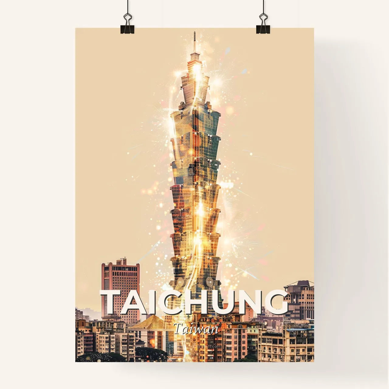 Taichung: City Skyline Double Exposure Art Poster