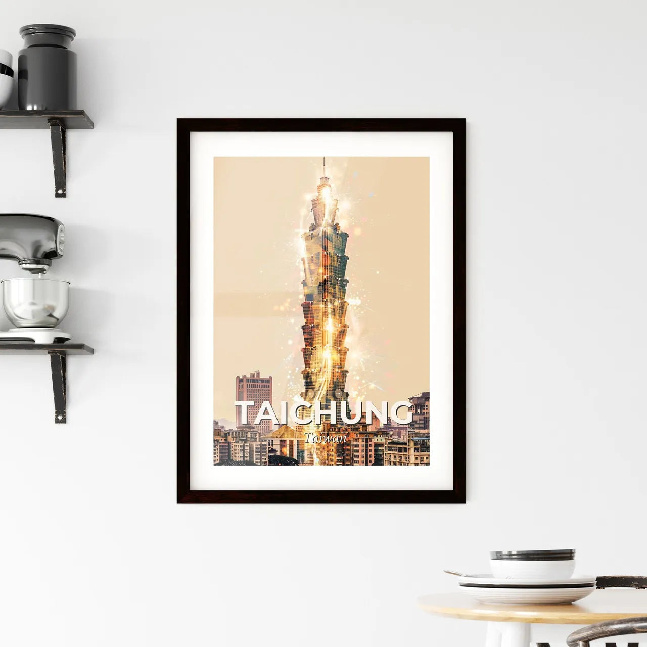 Taichung: City Skyline Double Exposure Art Framed Print