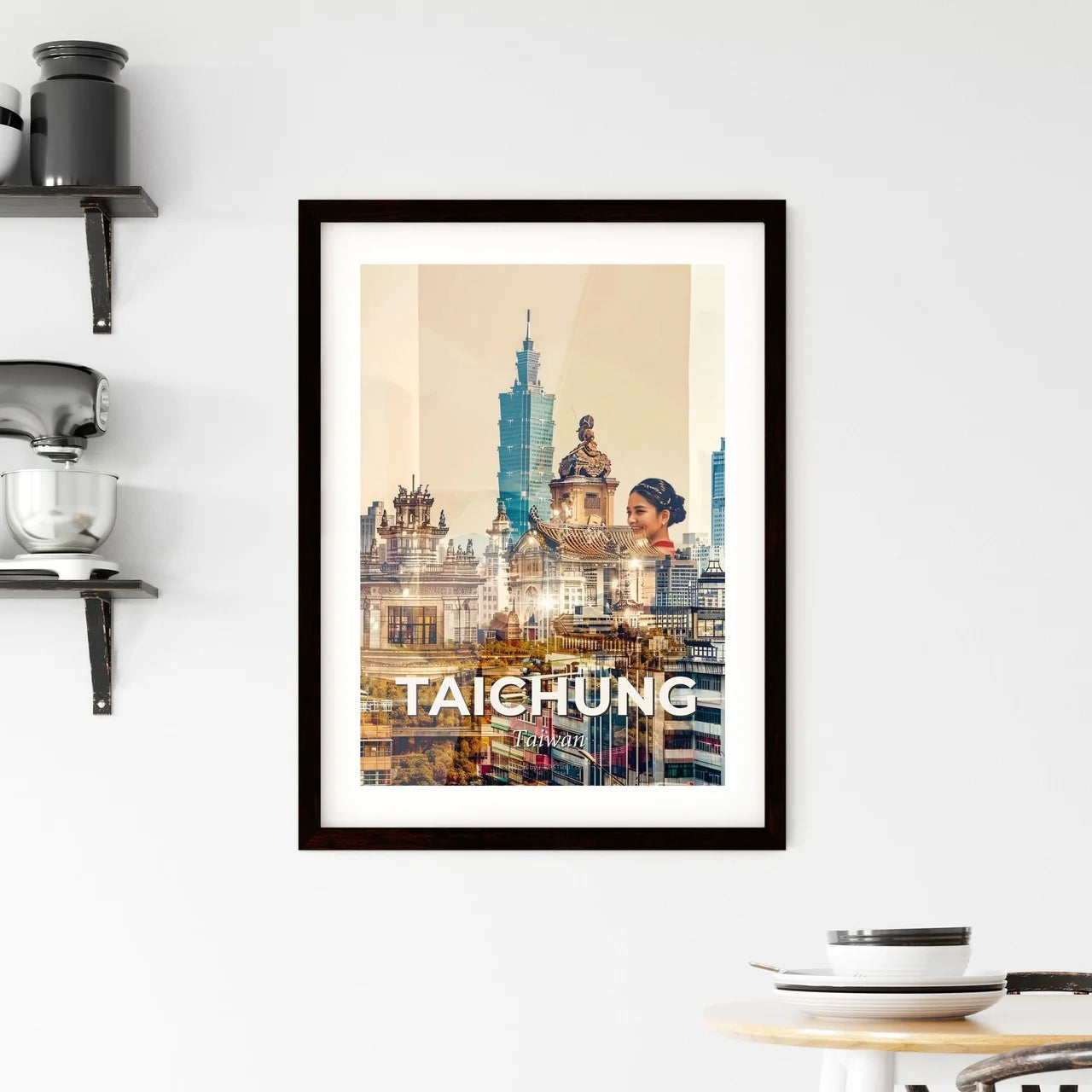 Taichung Iconography Skyline Glow Poster Framed Print