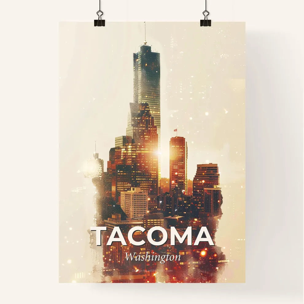 Tacoma City Skyline Composite Art on Beige Poster