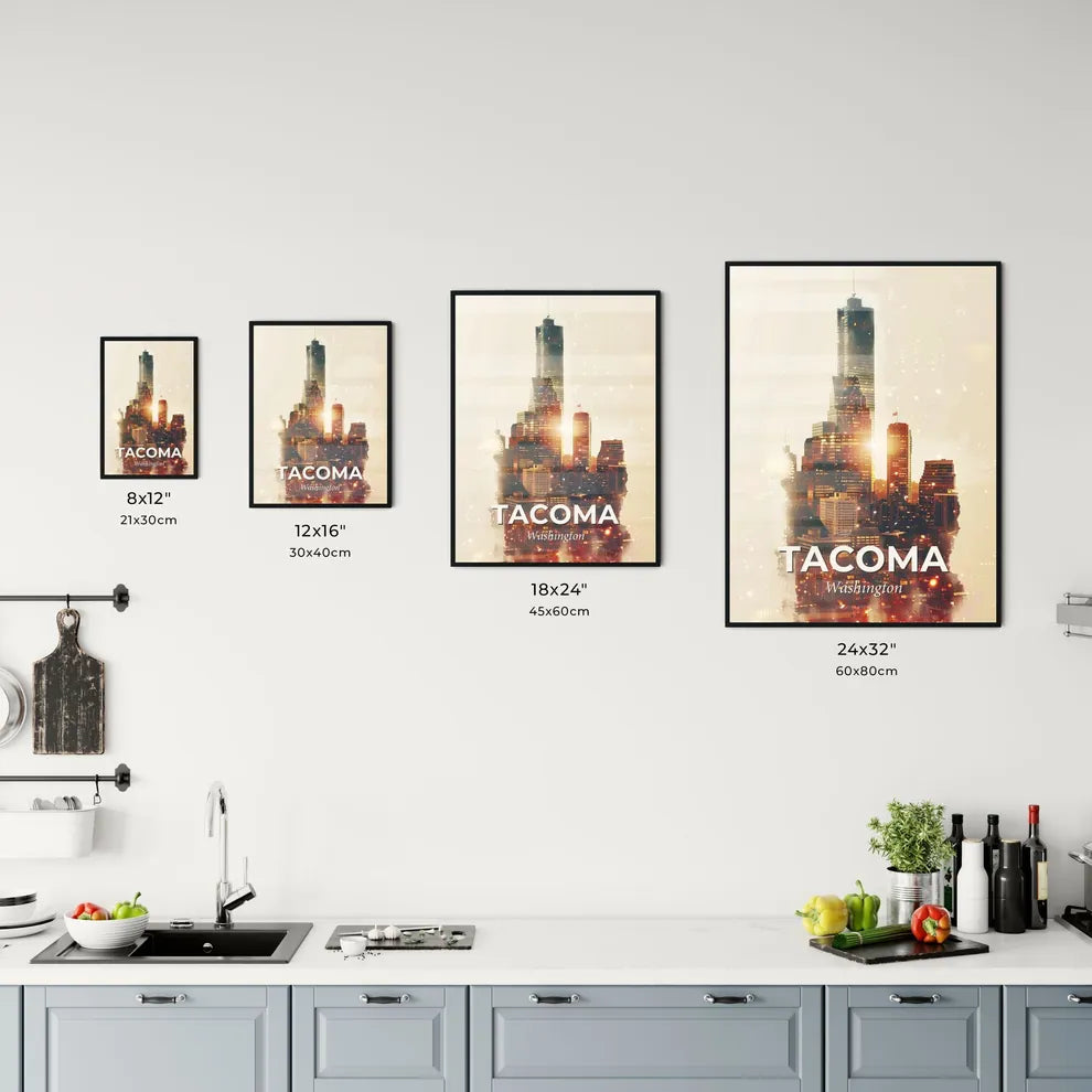 Tacoma City Skyline Composite Art on Beige Office Art