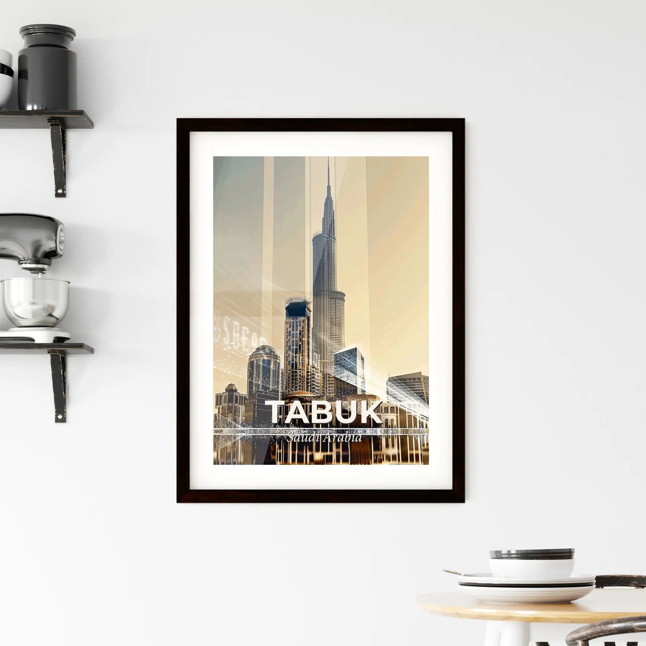 Tabuk Skyline Double Exposure Art Poster Framed Print