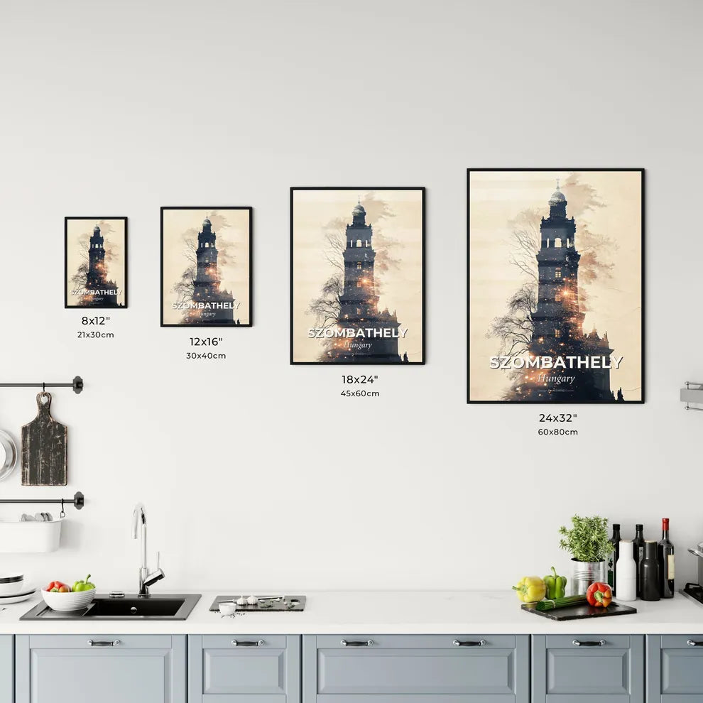 Szombathely Silhouette Skyline Composite Glow Print Poster Office Art