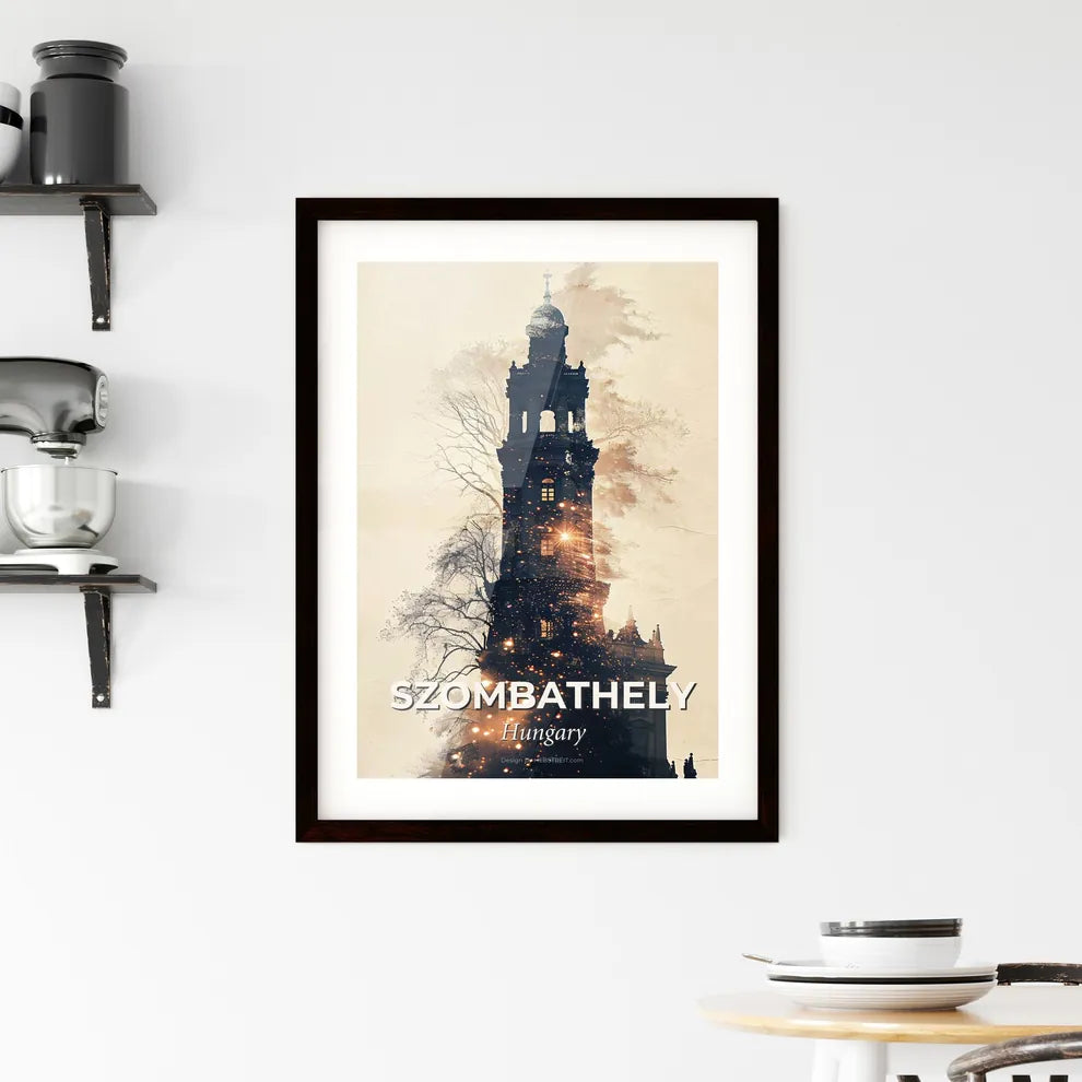 Szombathely Silhouette Skyline Composite Glow Print Poster Framed Print