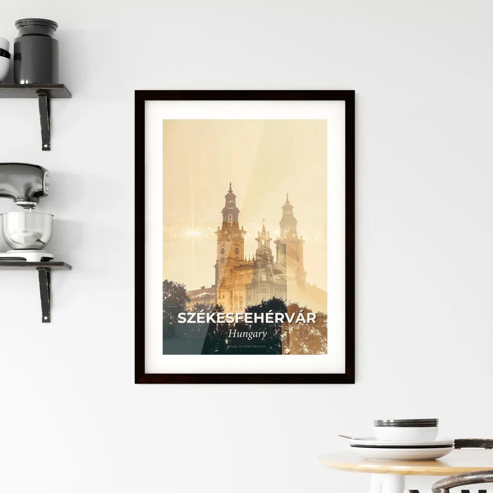 Szekesfehervar, Hungary Skyline Night Lights Poster Framed Print