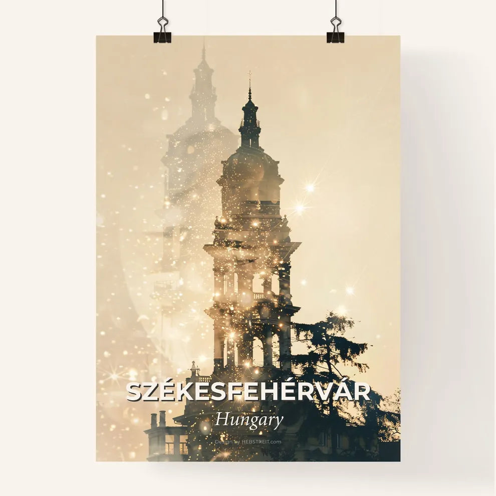 Székesfehérvár Skyline Composite Artwork with Sparkles and Backlights Poster