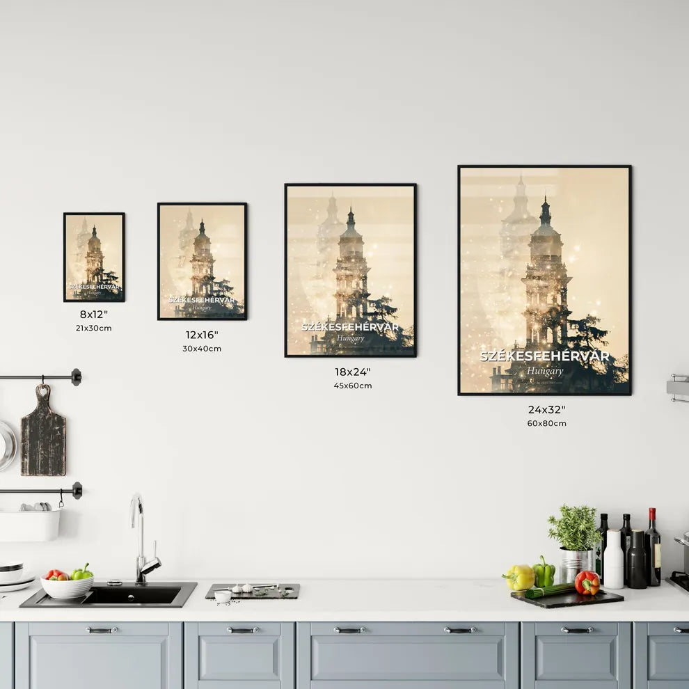 Székesfehérvár Skyline Composite Artwork with Sparkles and Backlights Office Art