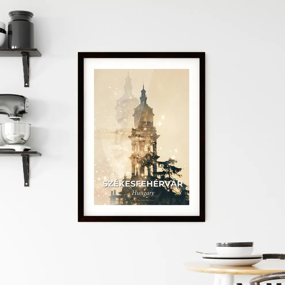 Székesfehérvár Skyline Composite Artwork with Sparkles and Backlights Framed Print
