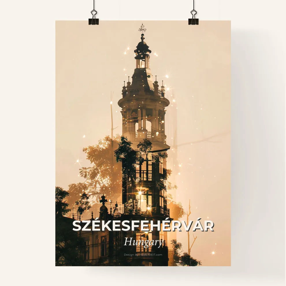 Szekesfehervar Skyline: Double Exposure City Art Poster