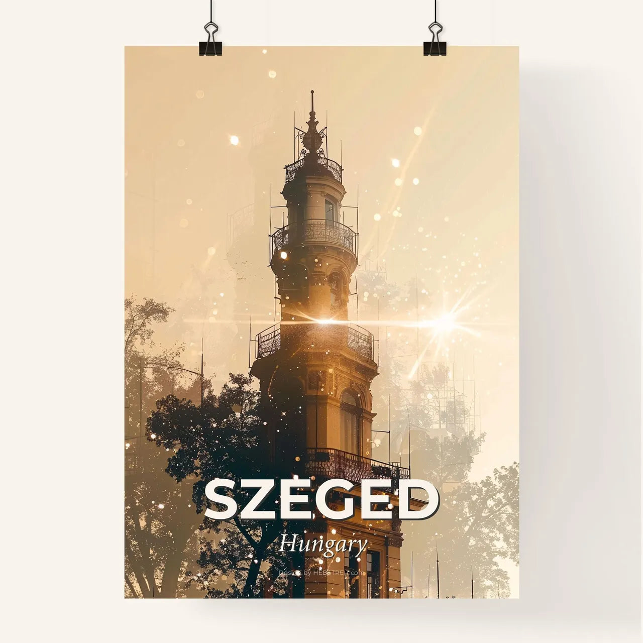 Szeged City Skyline Double Exposure Art Poster Poster