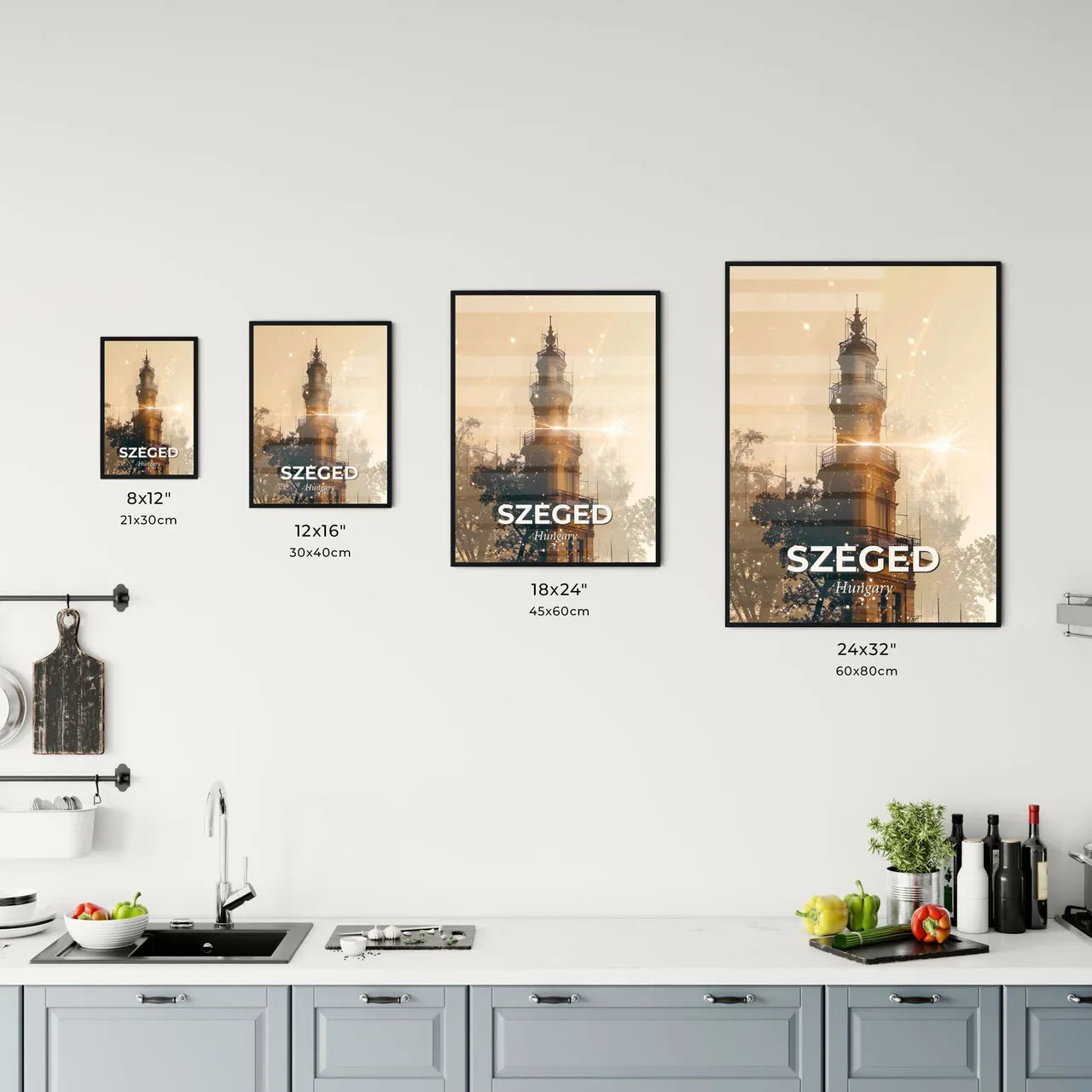 Szeged City Skyline Double Exposure Art Poster Office Art
