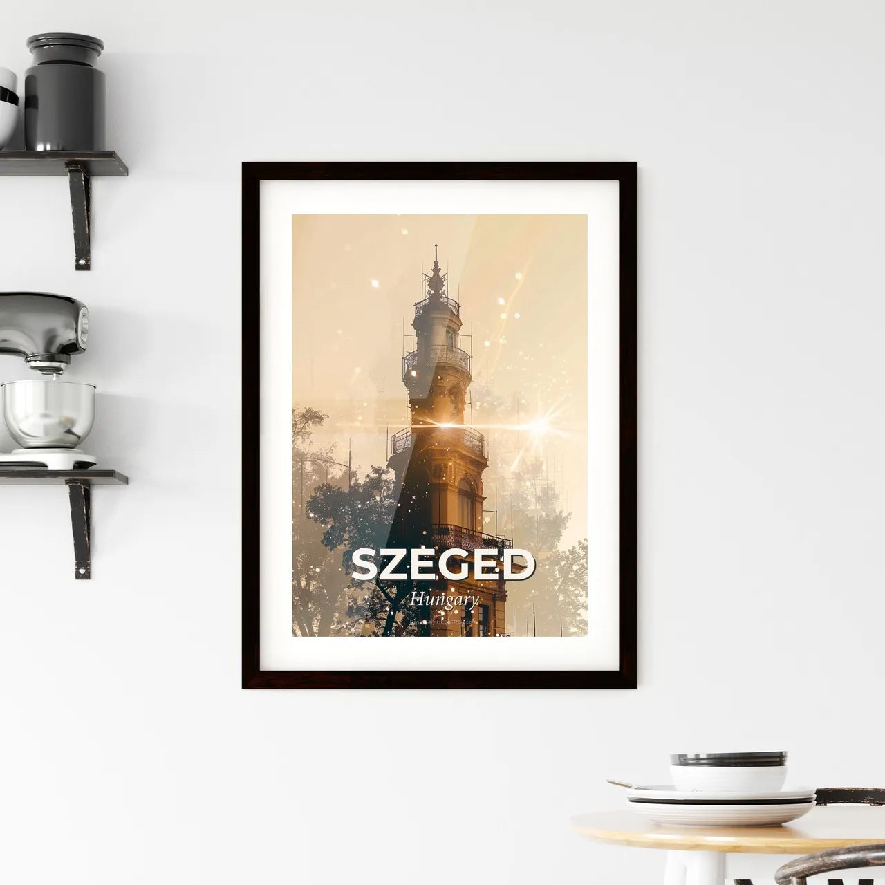 Szeged City Skyline Double Exposure Art Poster Framed Print