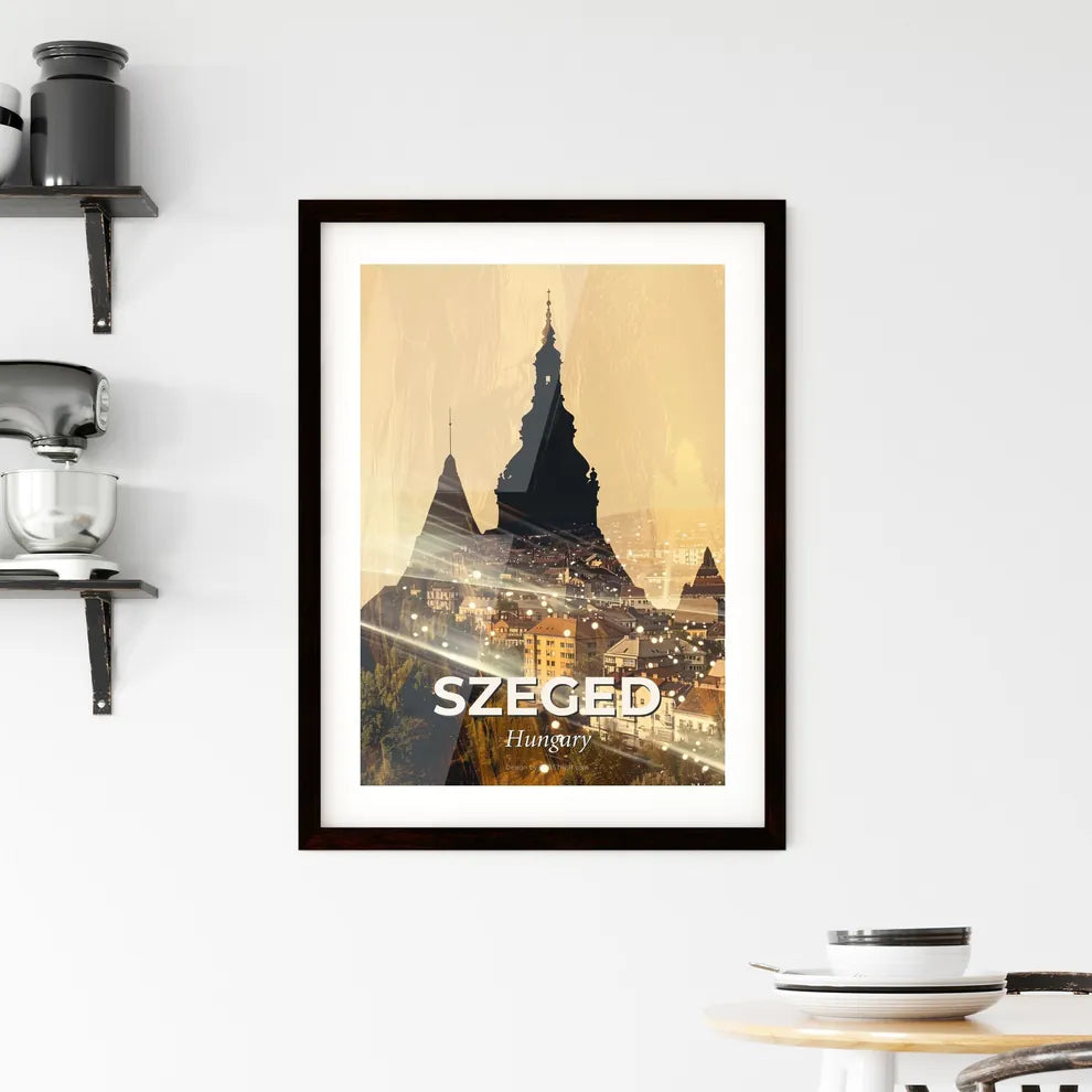 Szeged City Composite Skyline Silhouette Art Poster Framed Print