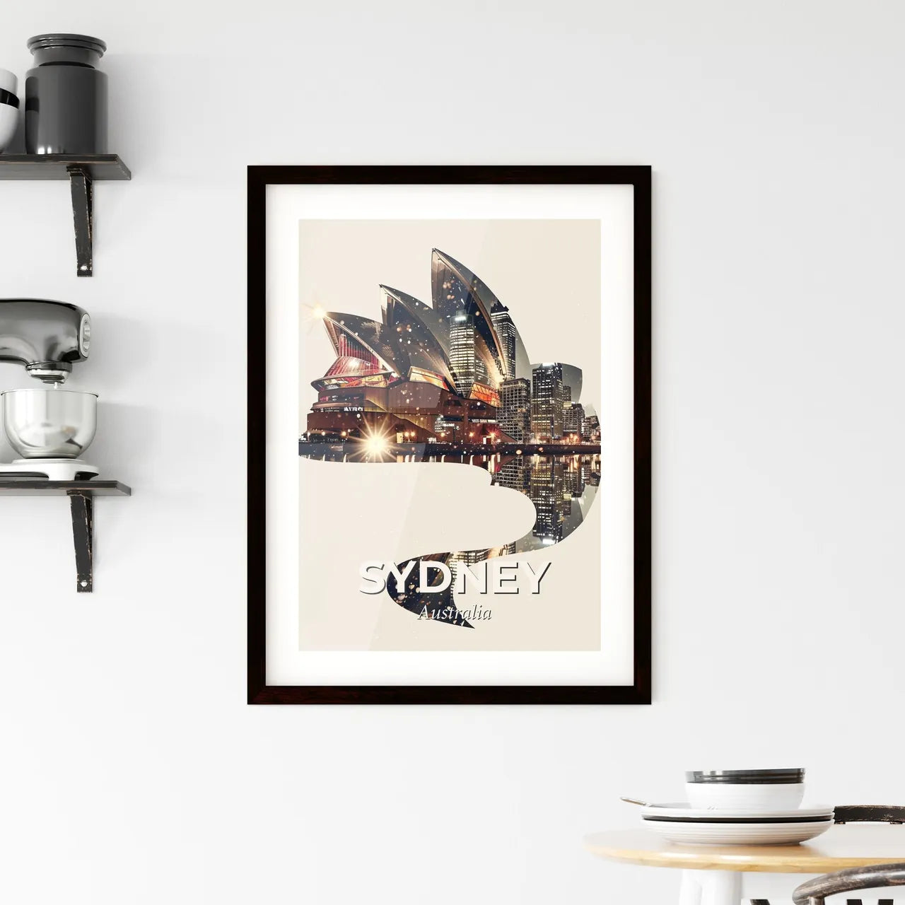 Sydney Skyline Double Exposure Composite Art Poster Framed Print