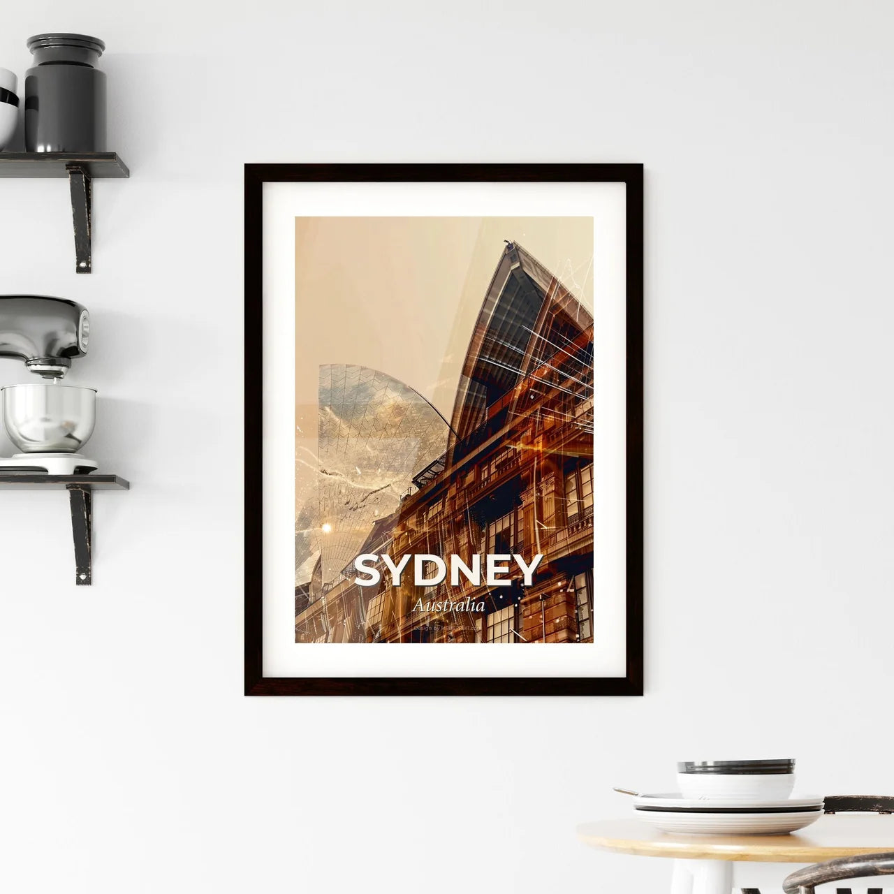 Sydney Skyline Double Exposure Composite Art Poster Framed Print