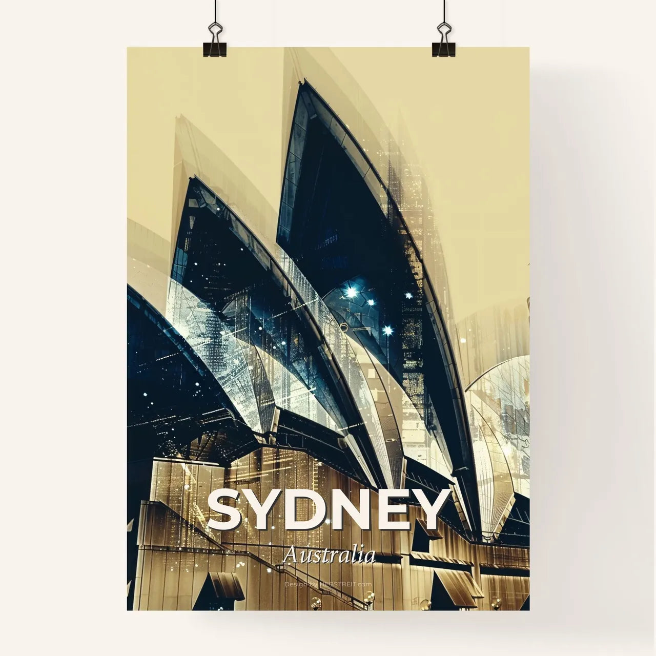 Sydney Skyline Art: Double Exposure, City Icons, Beige, Backlights, Sparkles Poster