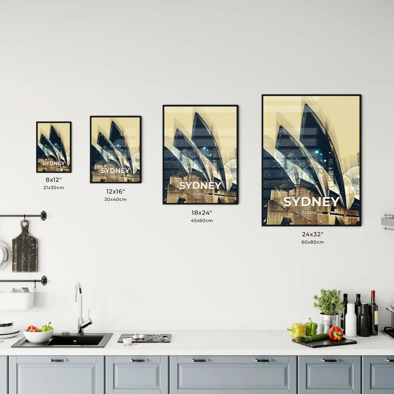 Sydney Skyline Art: Double Exposure, City Icons, Beige, Backlights, Sparkles Office Art