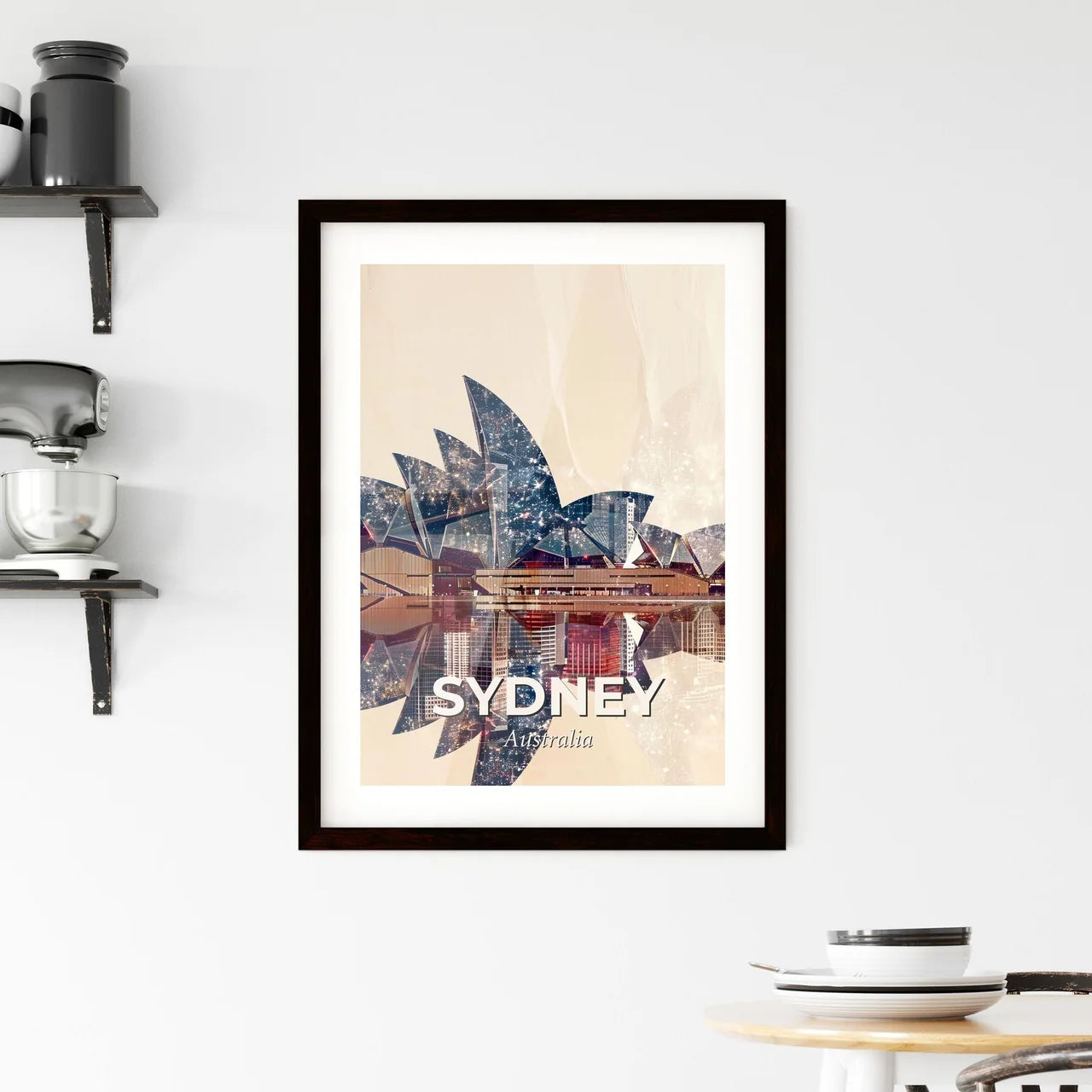 Sydney Skyline, Bright Double Exposure Art Poster Framed Print