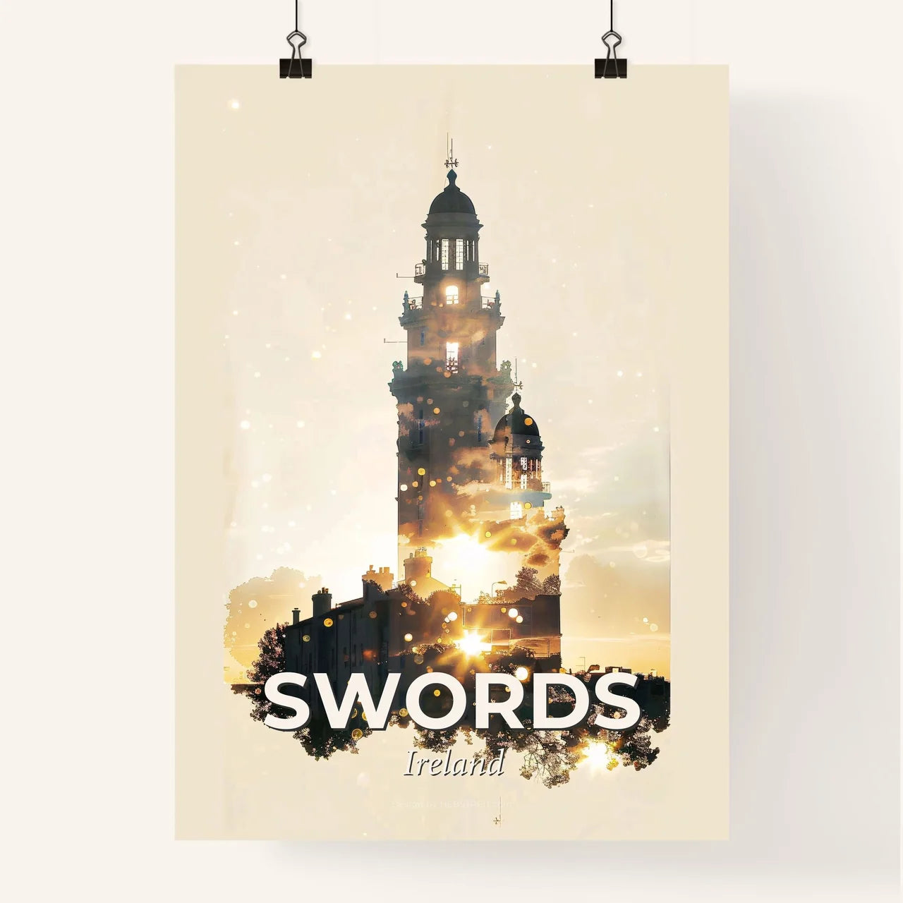 Swords City Skyline Double Exposure Art Poster