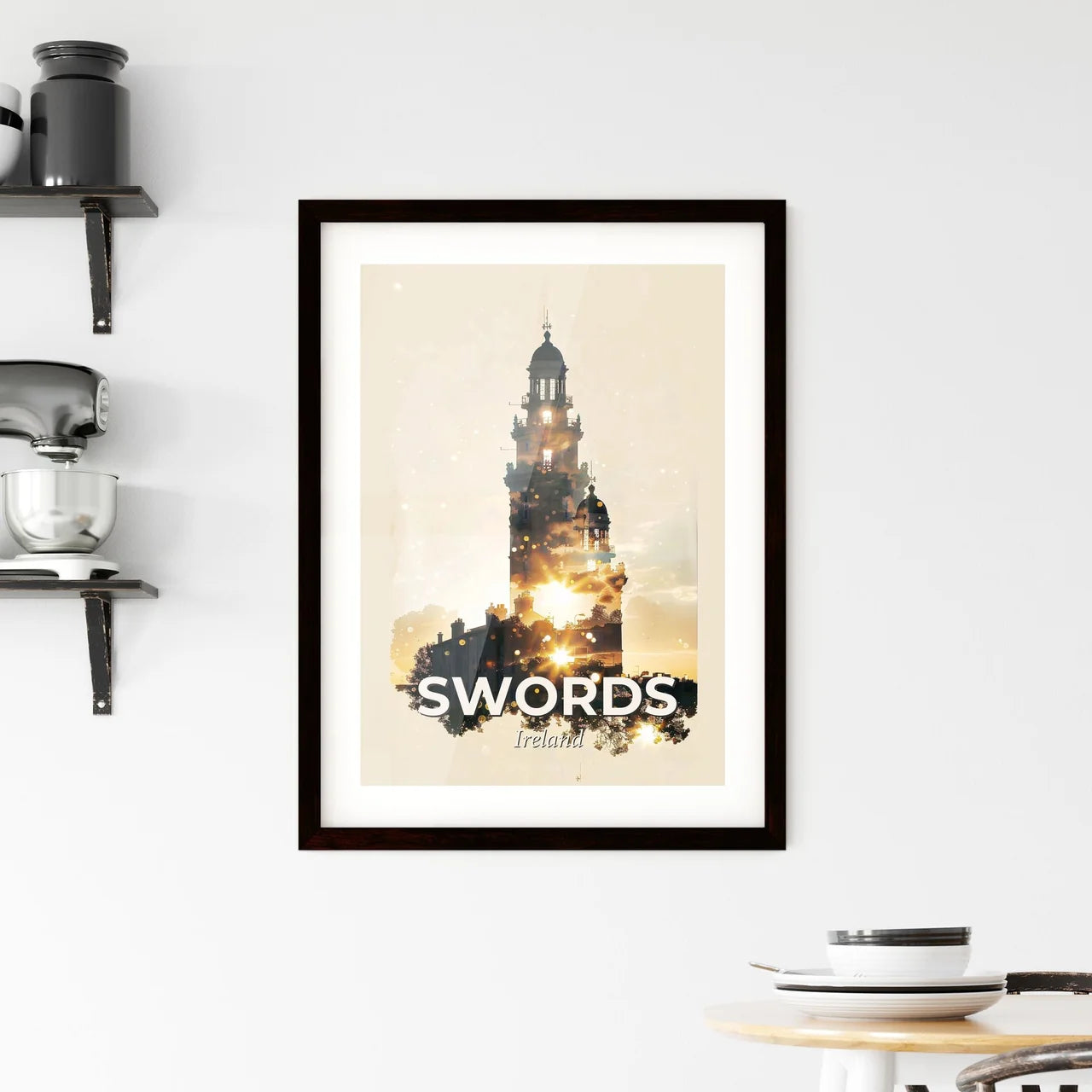 Swords City Skyline Double Exposure Art Framed Print