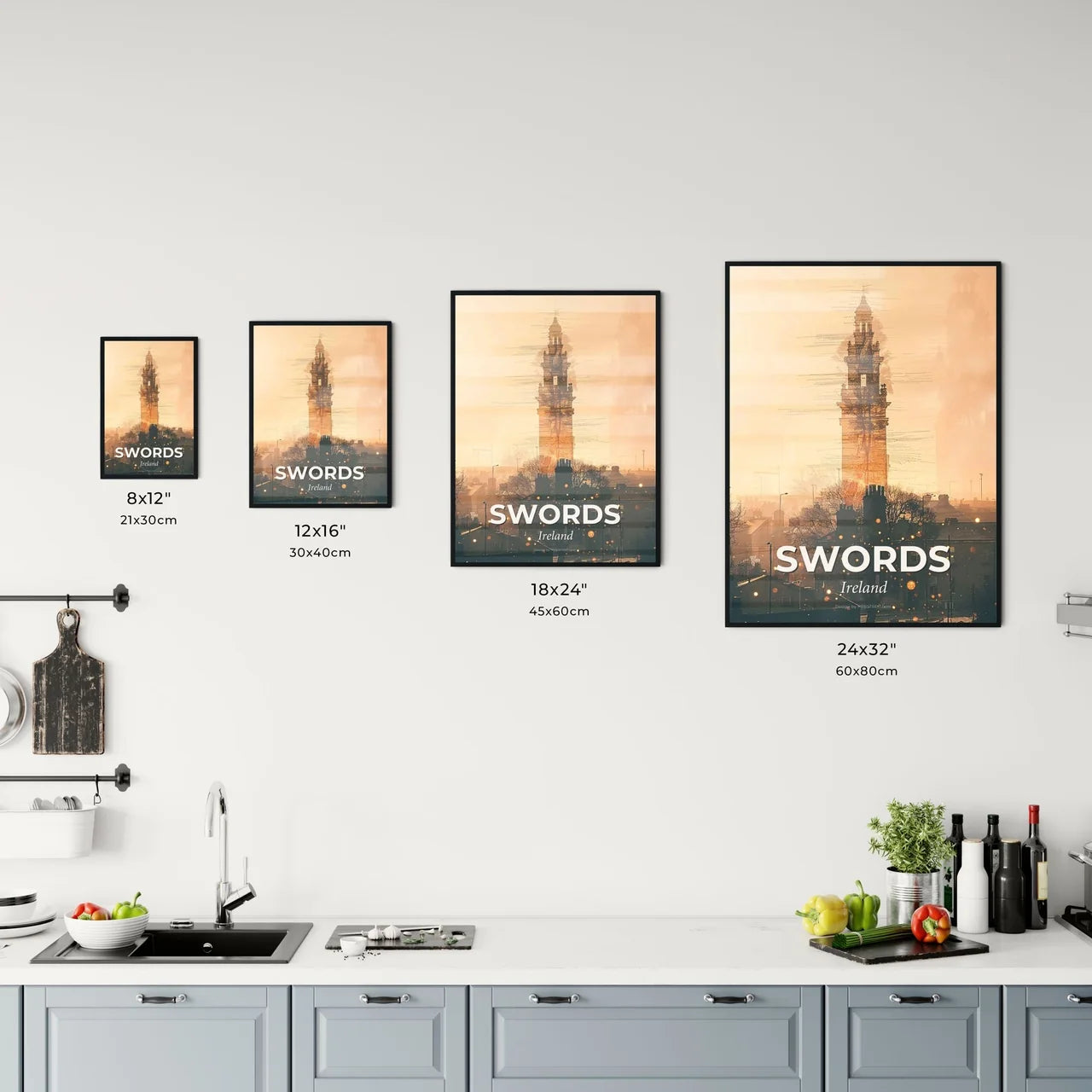 Swords Skyline Ireland Poster Art Silhouette Office Art