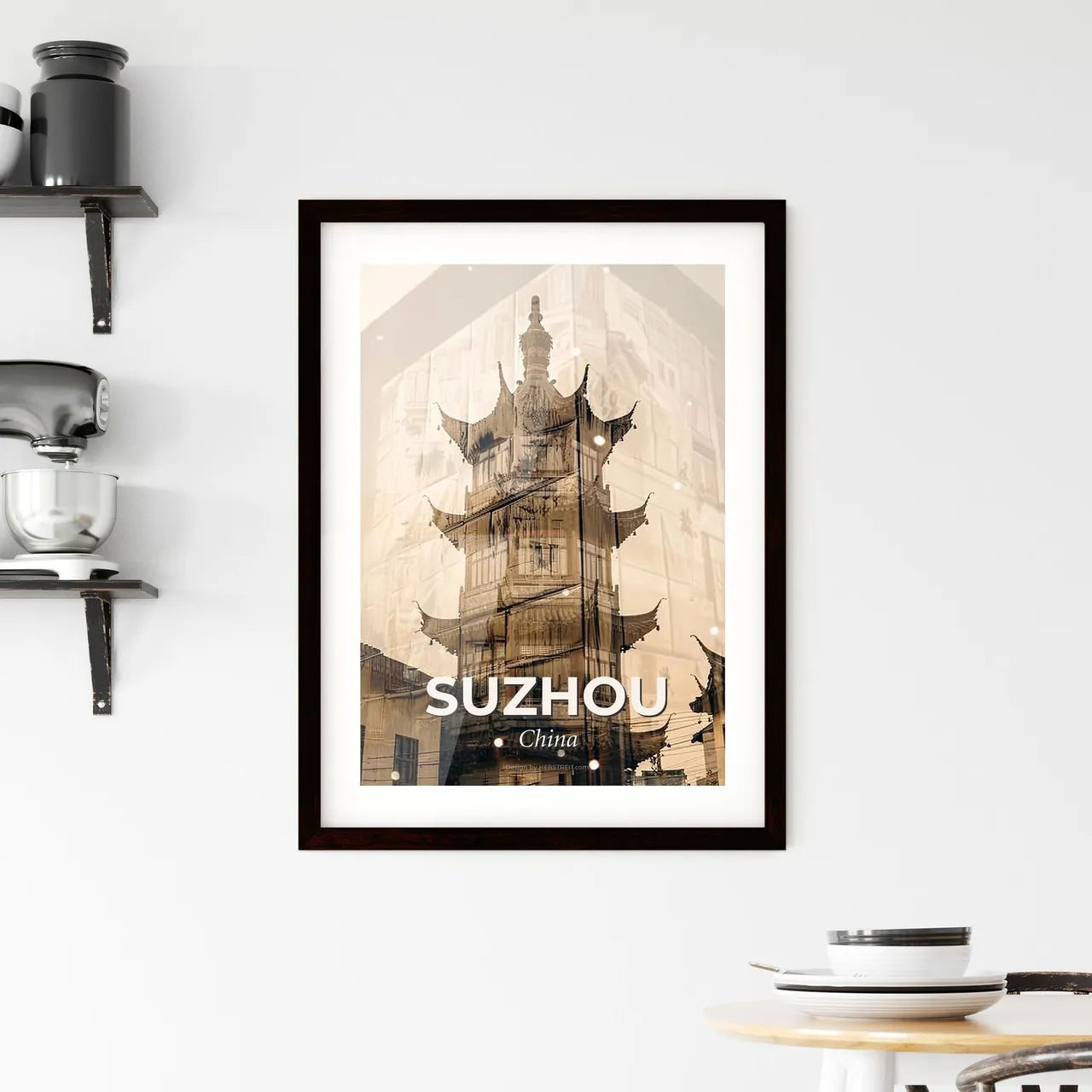 Suzhou Skyline Double Exposure Poster Art Framed Print