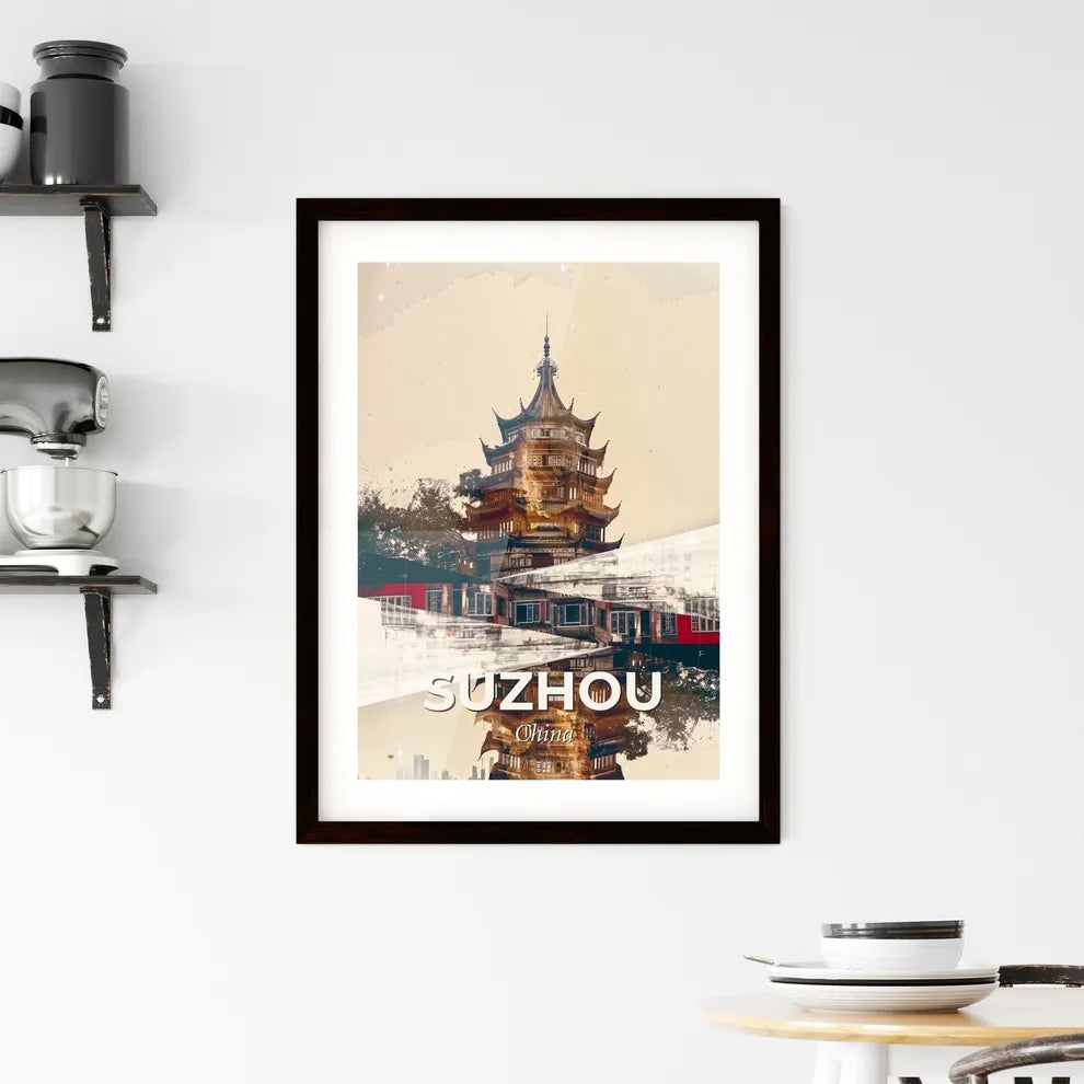 Suzhou City Skyline Vibrant Double Exposure Framed Print