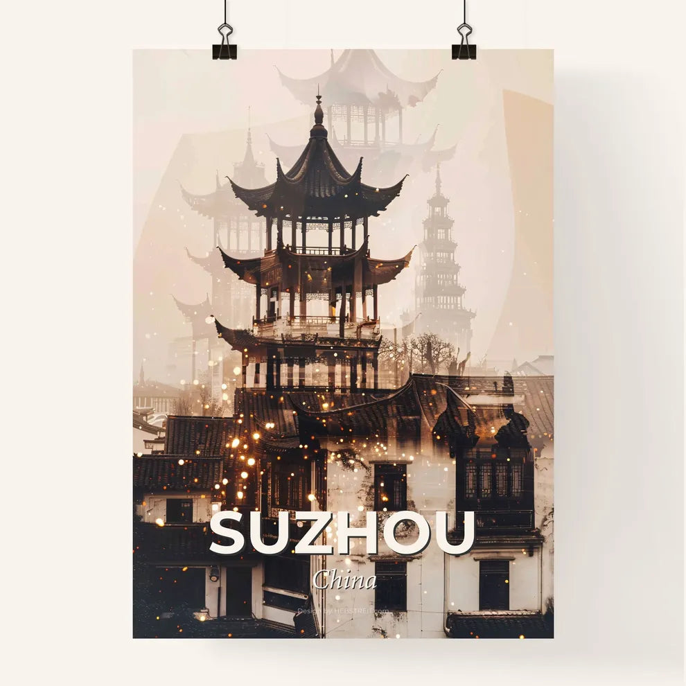 Suzhou Skyline Double Exposure Art Print Poster