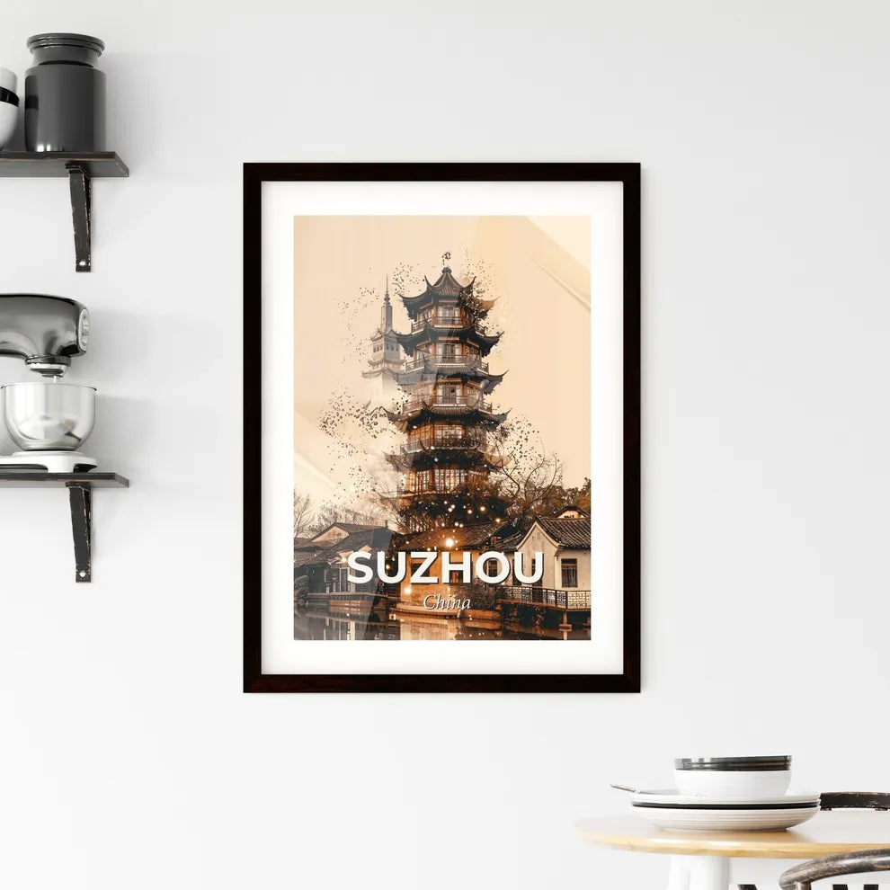 Suzhou Skyline Double Exposure Art Poster Framed Print