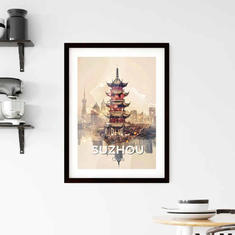 Suzhou City Skyline Double Exposure Art Print Framed Print