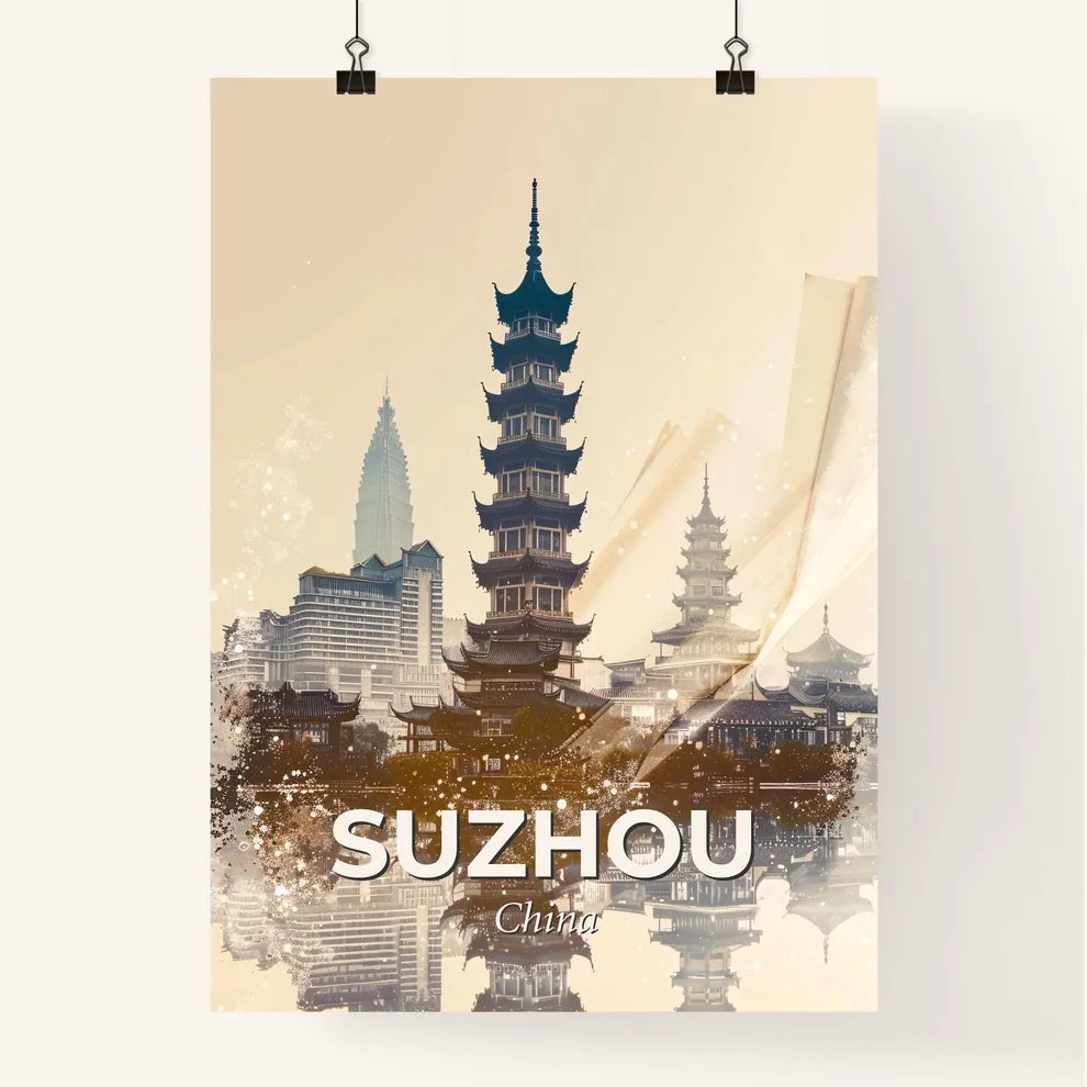 Suzhou Skyline Double Exposure Art Print Poster