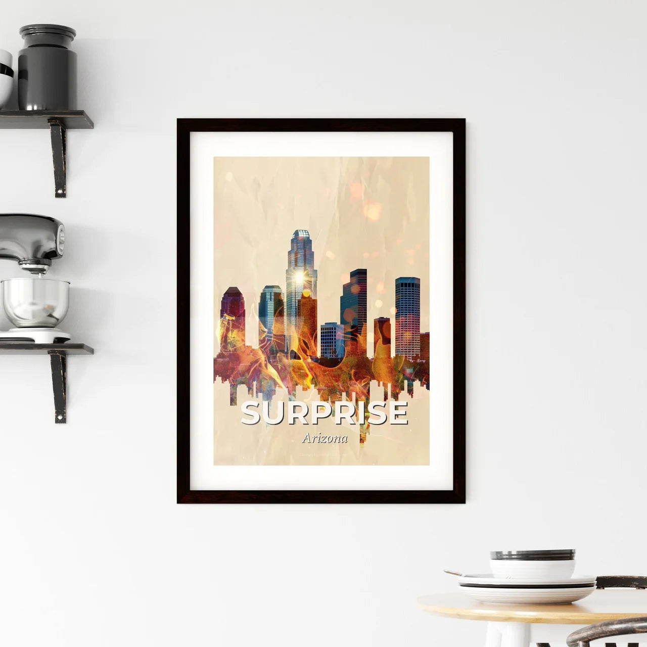 Surprise Skyline Art: Local Icons, Radiant Lights Framed Print
