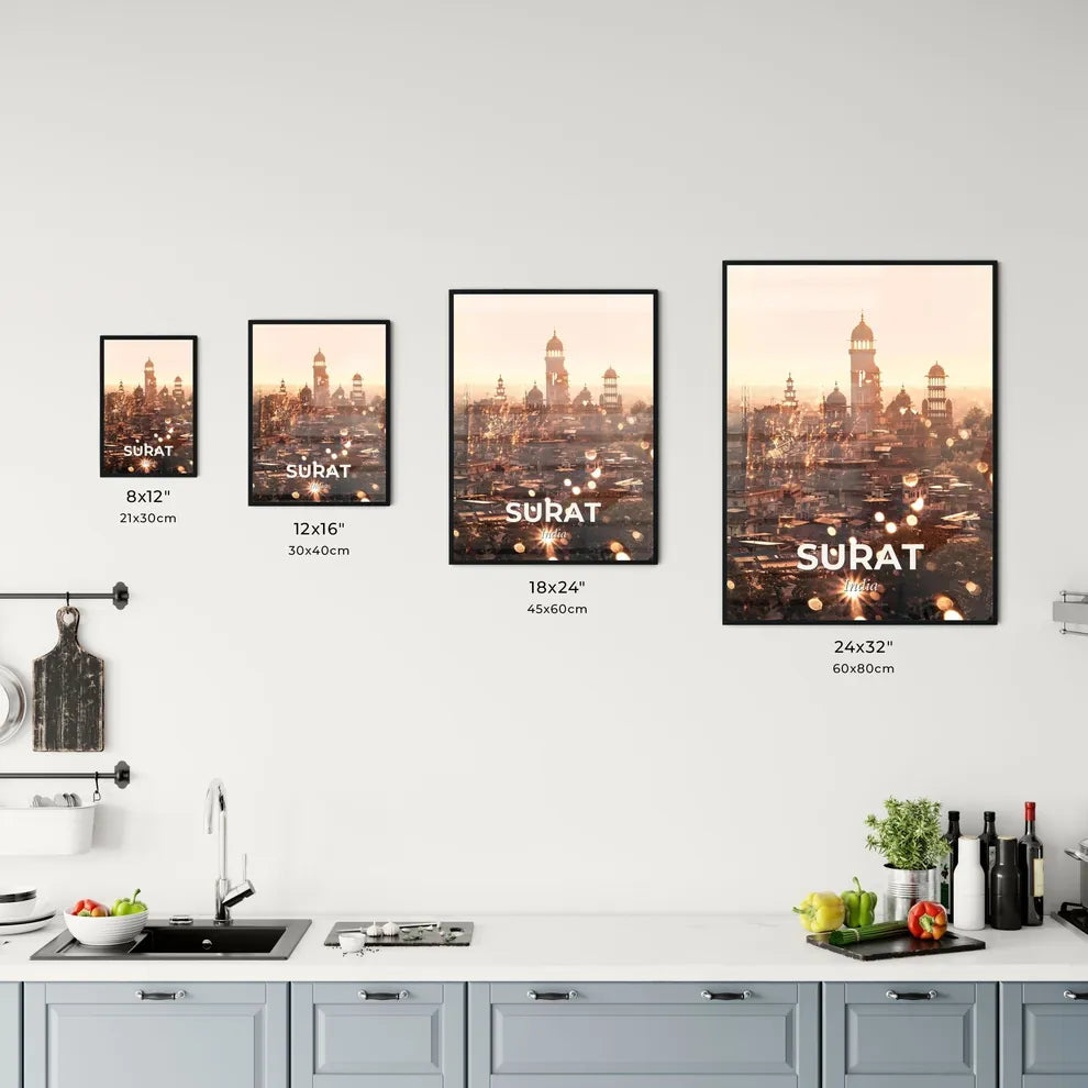Surat: Double Exposure City Skyline Poster Art Office Art