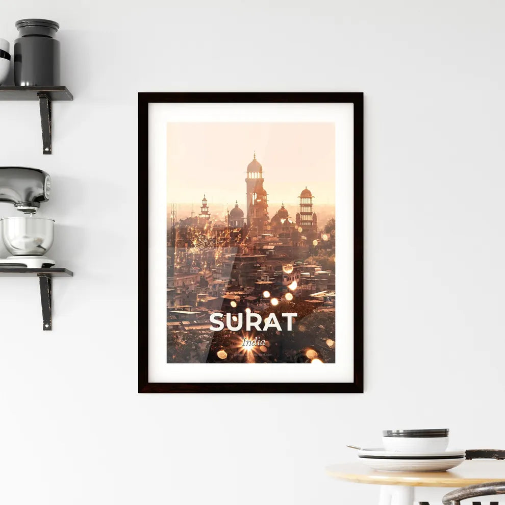 Surat: Double Exposure City Skyline Poster Art Framed Print