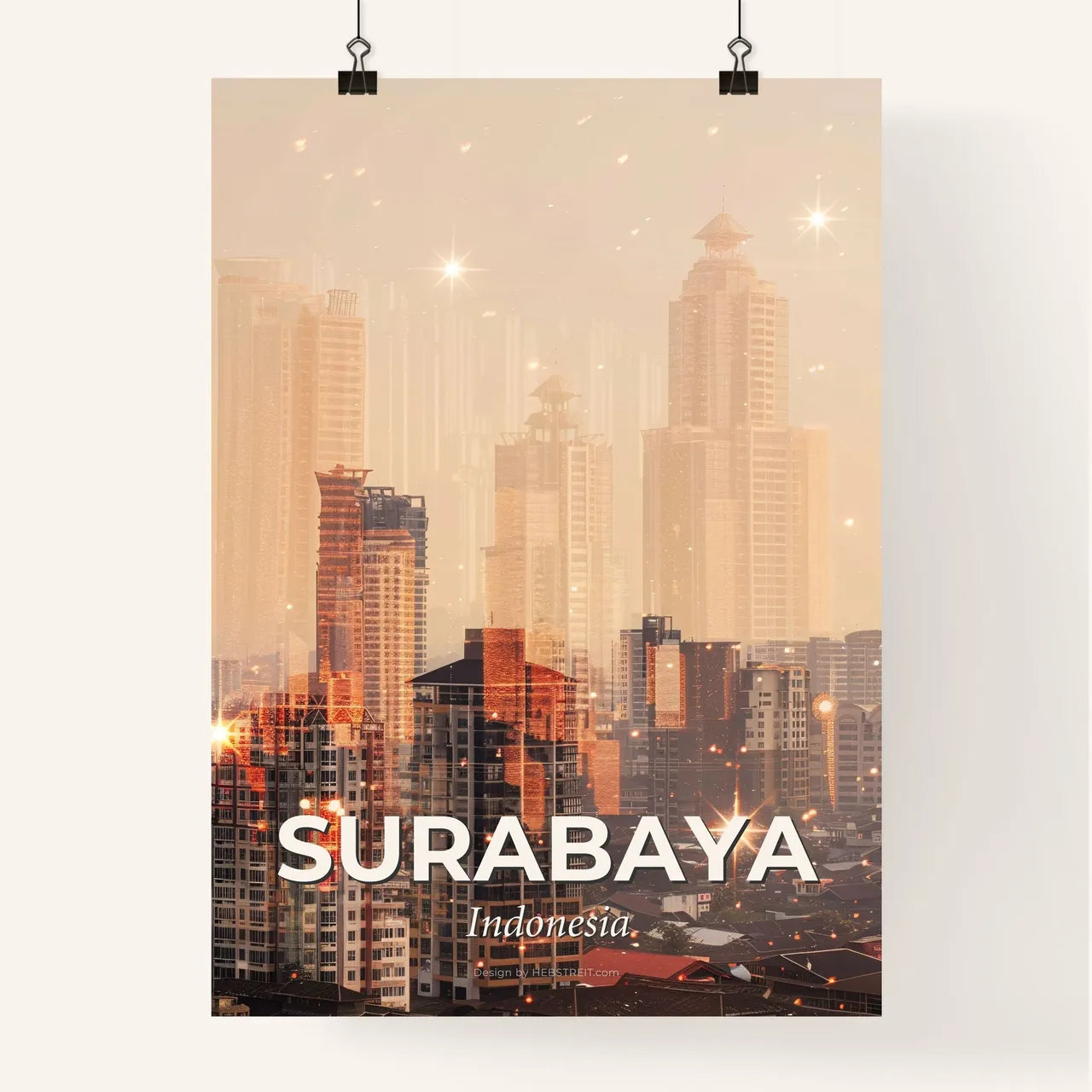 Surabaya Double Exposure Skyline Art Poster Poster
