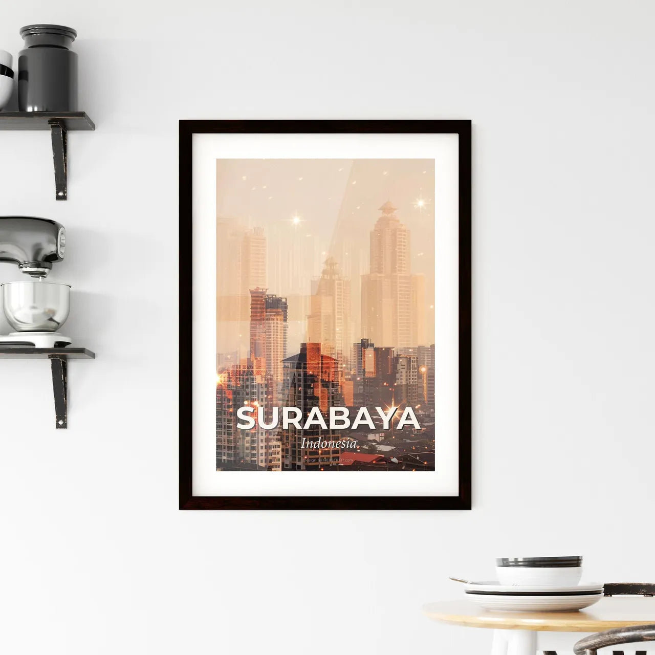Surabaya Double Exposure Skyline Art Poster Framed Print