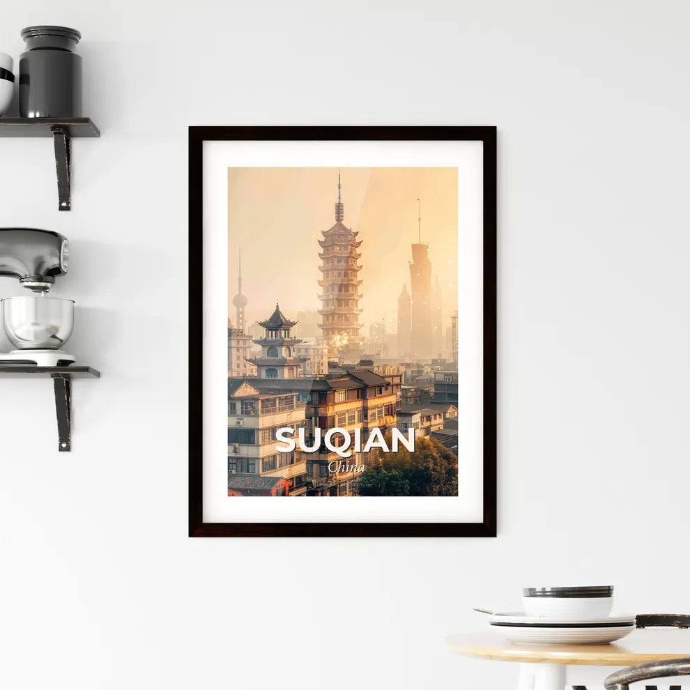 Suqian City Skyline Double Exposure Art Framed Print