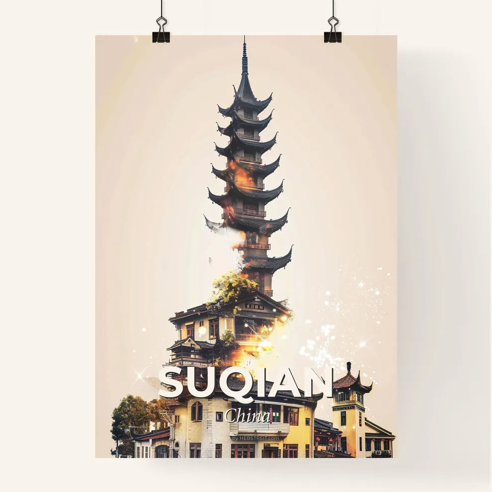 Suqian City Scape Double Exposure Art Skyline Poster