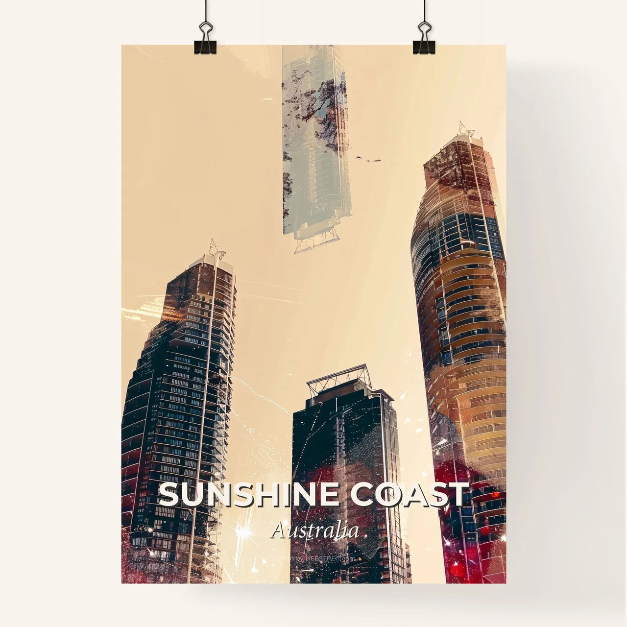 Sunshine Coast City Skyline Double Exposure Poster
