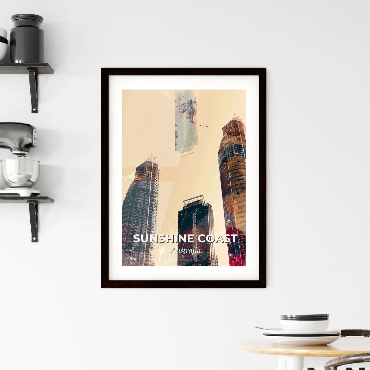 Sunshine Coast City Skyline Double Exposure Framed Print