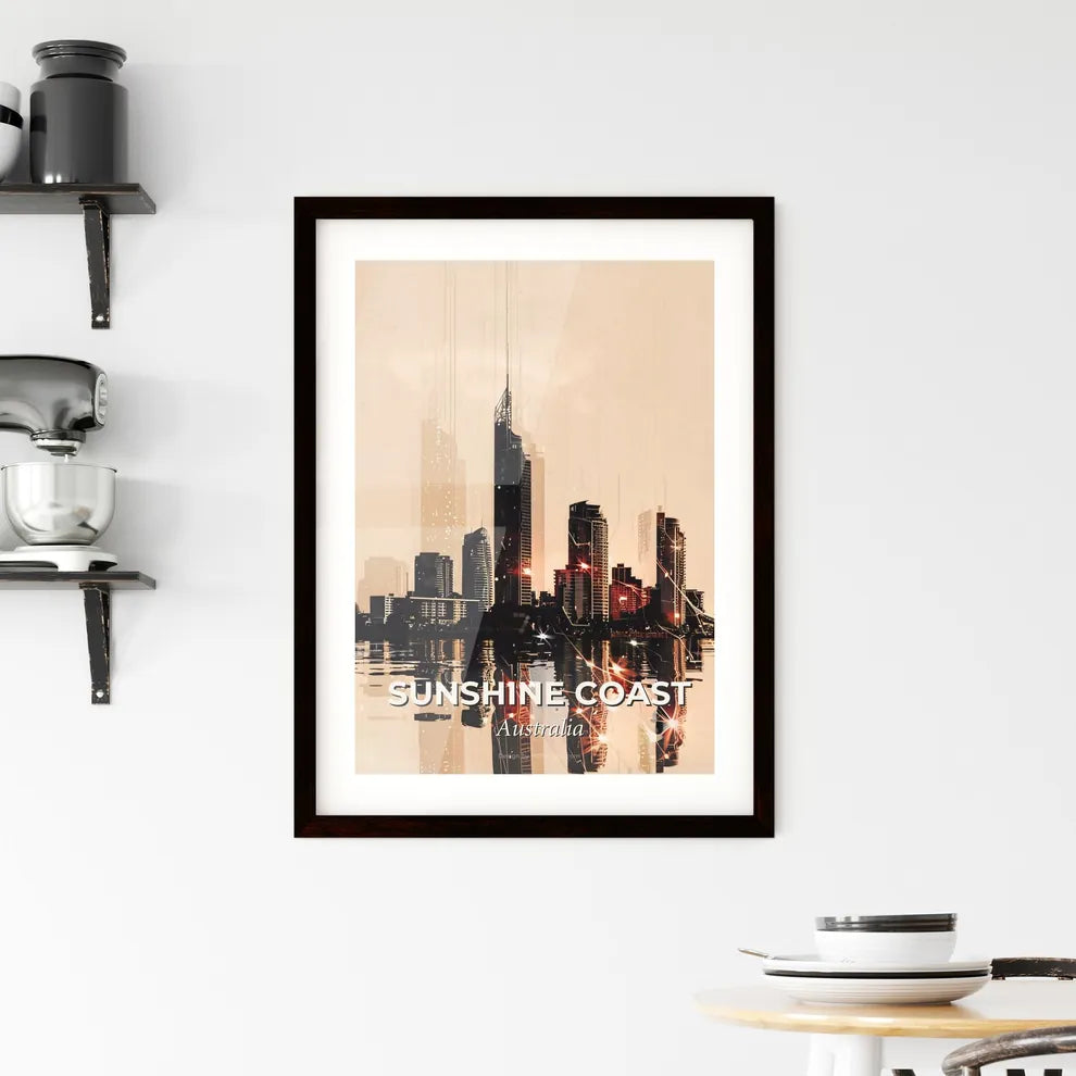 Sunshine Coast Composite Skyline Double Exposure Art Framed Print