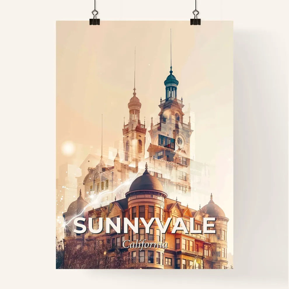 Sunnyvale Skyline Panorama Beige Paper Artwork Poster