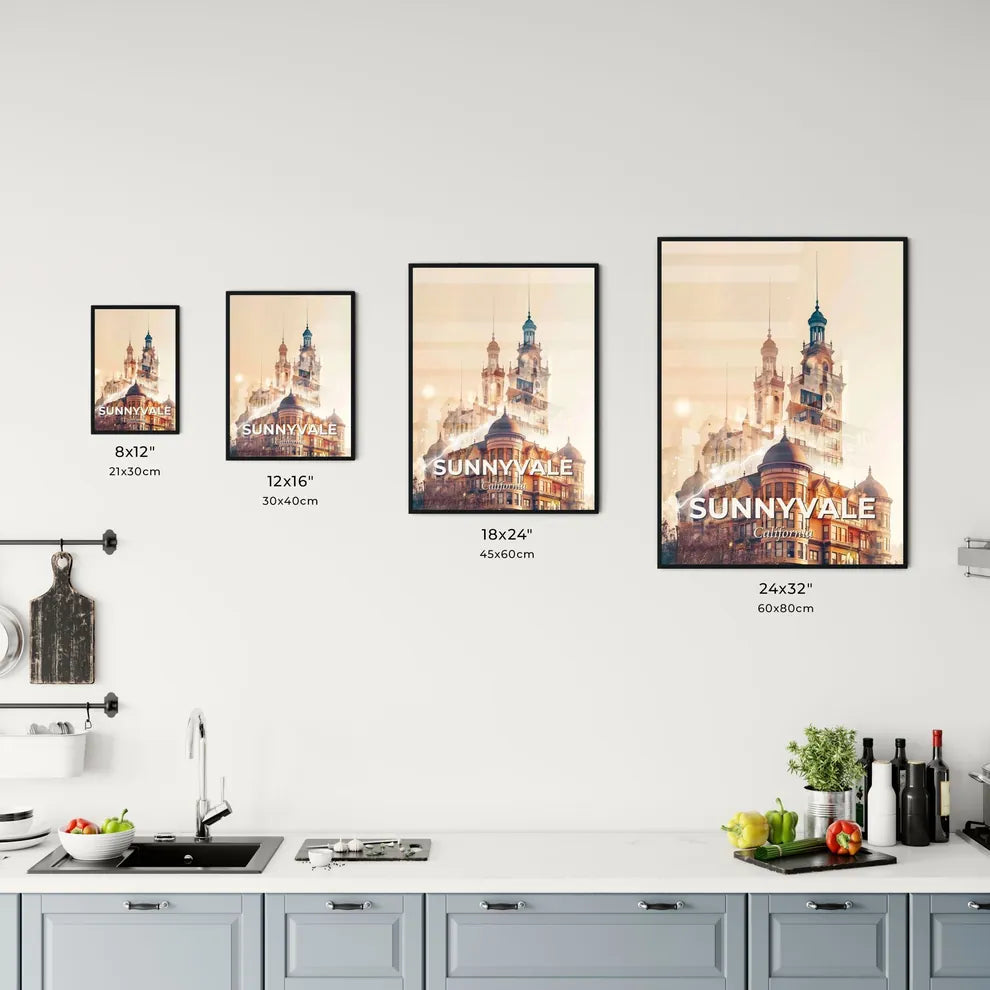 Sunnyvale Skyline Panorama Beige Paper Artwork Office Art