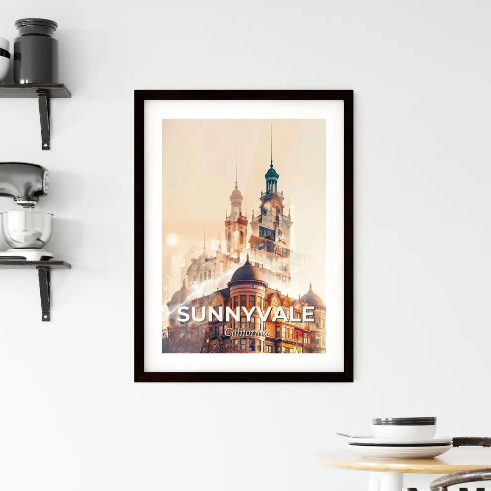 Sunnyvale Skyline Panorama Beige Paper Artwork Framed Print