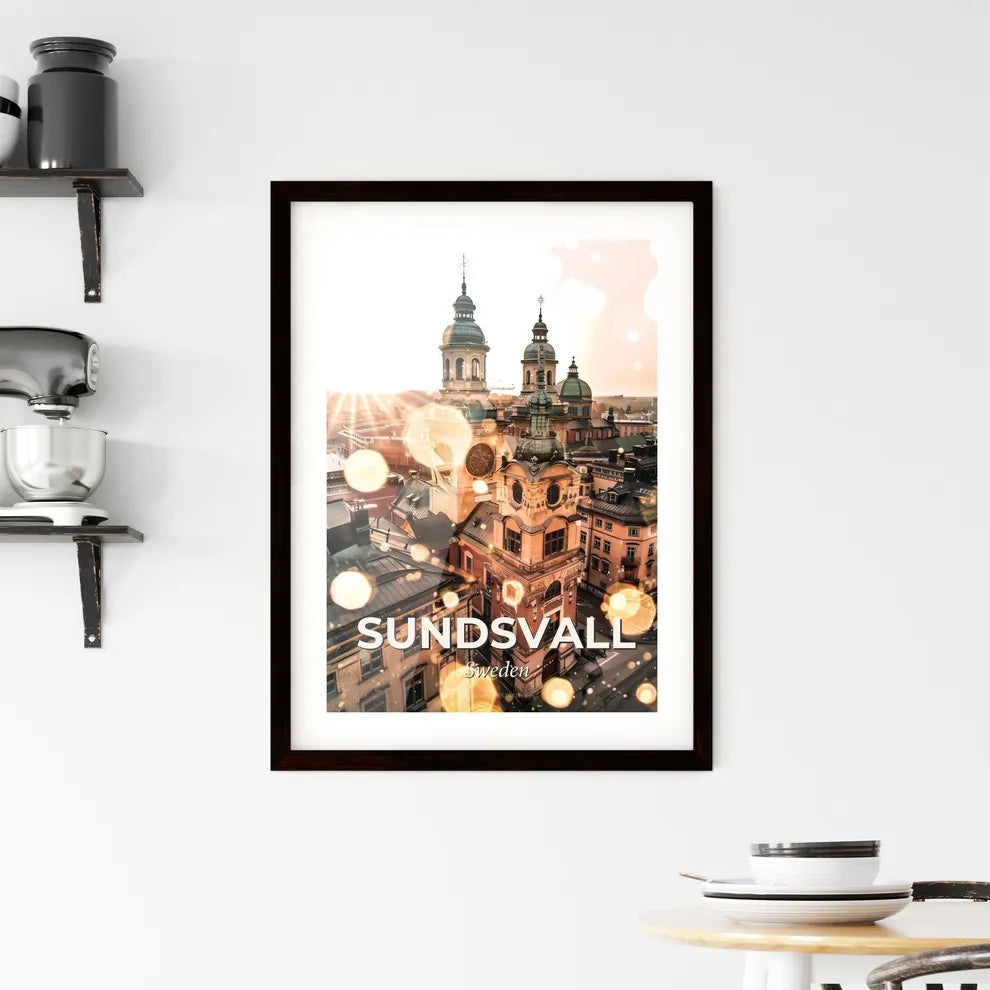 Sundsvall Skyline Double Exposure City Poster Art Framed Print