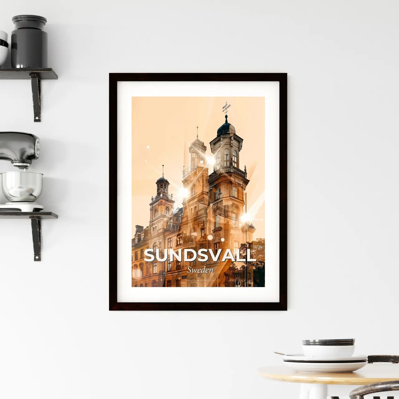 Sundsvall Skyline Double Exposure Composite Poster Framed Print